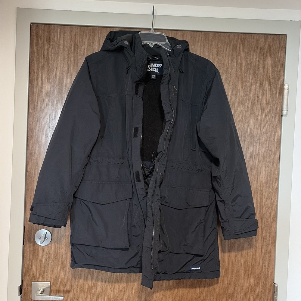 Lands' End Size L (14-16) Blue The Squall Waterproof Insulated Long Winter Parka